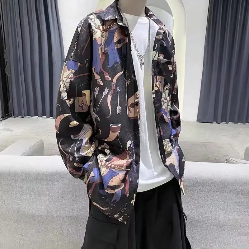 

Мужская рубашка с цветочным принтом 2025г. | Винтажная блузка с длинным рукавом в британском стиле, стильная дизайнерская рубашка в стиле ретро для мужчин