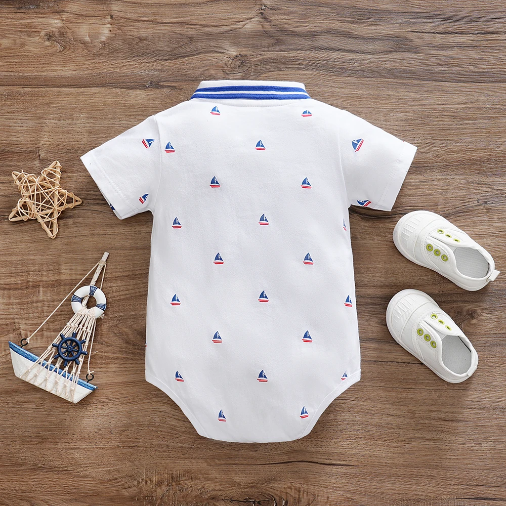 1 Pcs Baby boy Bodysuit Gentleman Style Short Sleeves Whale Print Clothes