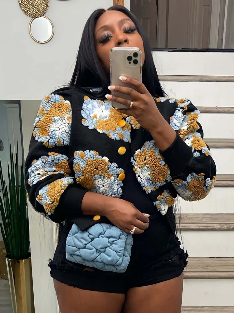 

Winter Spring Autumn New Sports Style Flower Print Casual Loose Jacket Woman Jacket Bomber Jacket Women Colorblock Coat Women