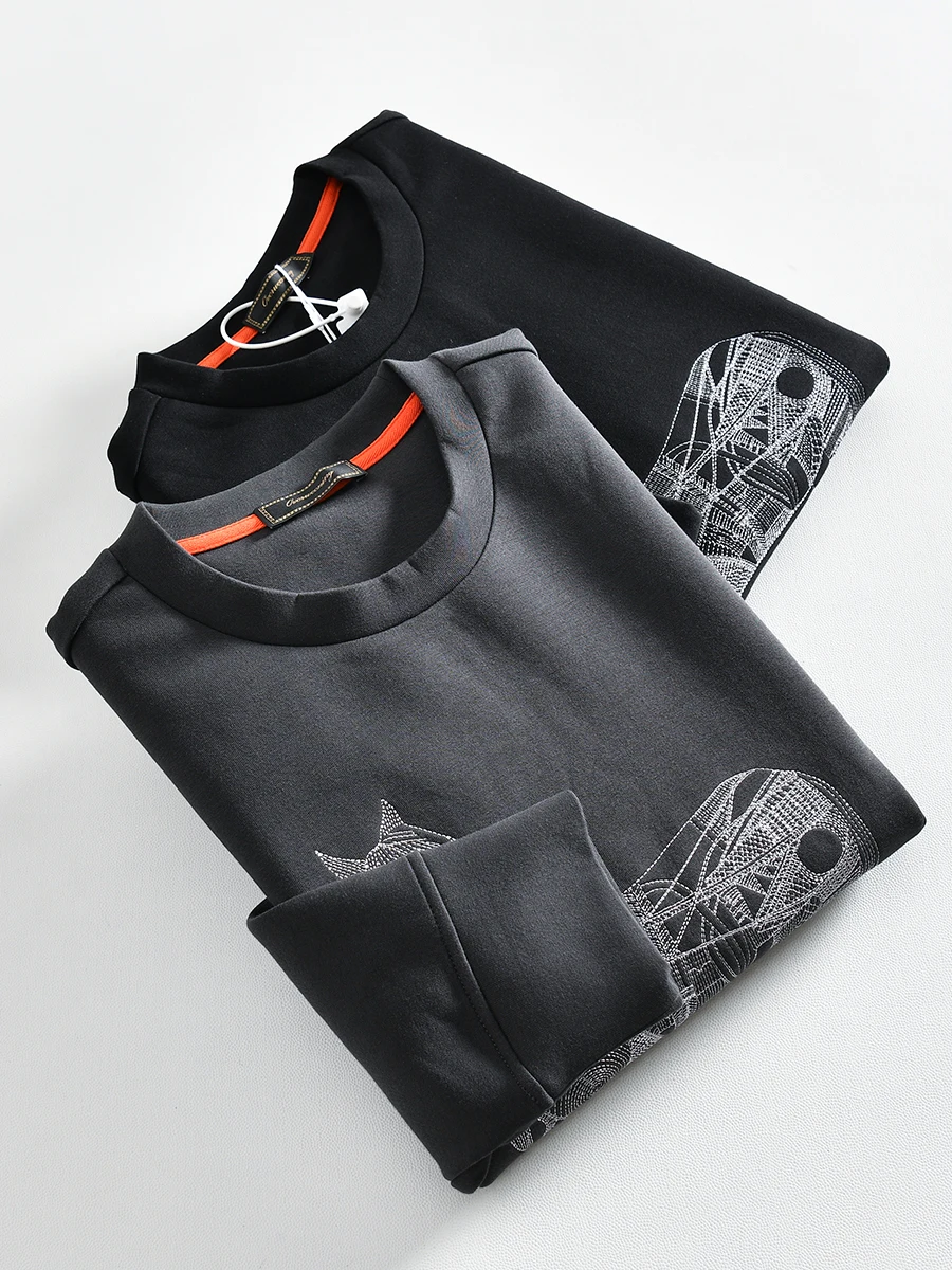 

Soft Cotton Men's Fashionable Oversized Hoodie round Neck Embroidered Sweatshirt Casual Urban Style Spring Autumn