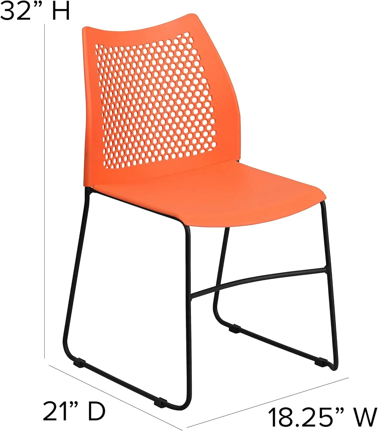 Hercules Series Contoured Lobby Chairs with Air-Vent Honeycomb Backs, Ergonomic Stacking Chairs for Offices, Set of 5, Orange