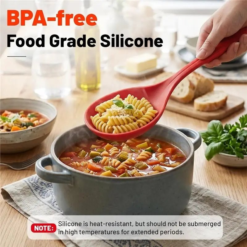 N96R Large Slotted Spoon Non-Stick BPA-Free Silicone Strainer Ladle Skimmer For Pasta-Macaroni Fusilli Versatile