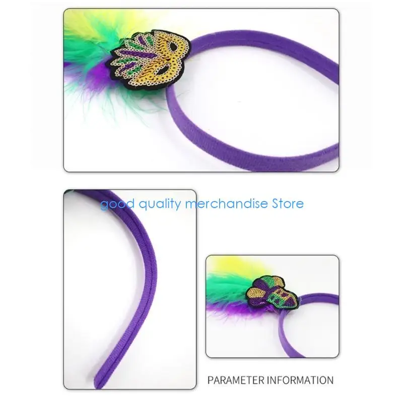 

Y5JD Delicate Mardi Gras Headband with Girls Carnival Headband with Sequins Woman Teens Glitter Hair Accessory