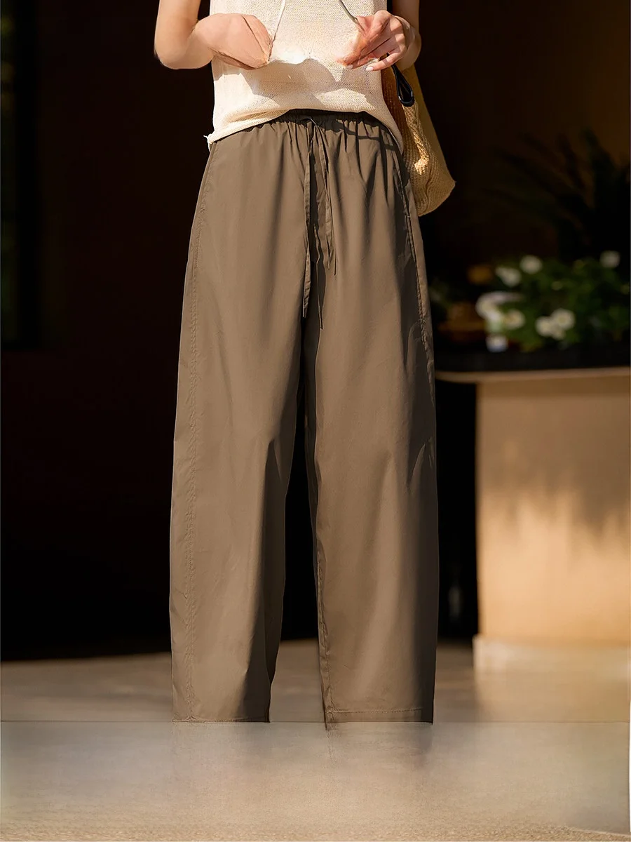 

Natural Rhythm Cotton Feel Wide Leg Pants Elastic Waist Drawstring Design 3D Tailoring Spring Summer Ladies Casual Trousers