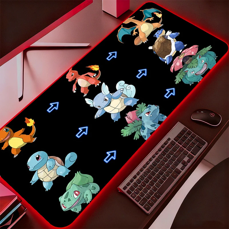 Backlight Pokemon Pikachu Mouse Pad Gamer Desk Mat PC Computer Anime RGB Mousepad Keyboard Gaming Accessories Mausepad