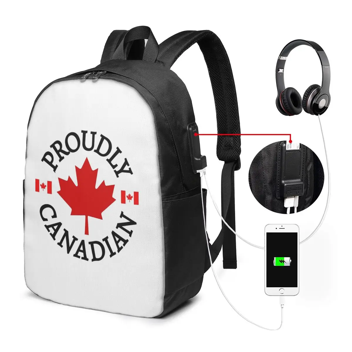 

Proudly Canadian With Maple Leaf And Flag Canada Backpack Travel Notebook Bag Computer College Student School Bag Laptop