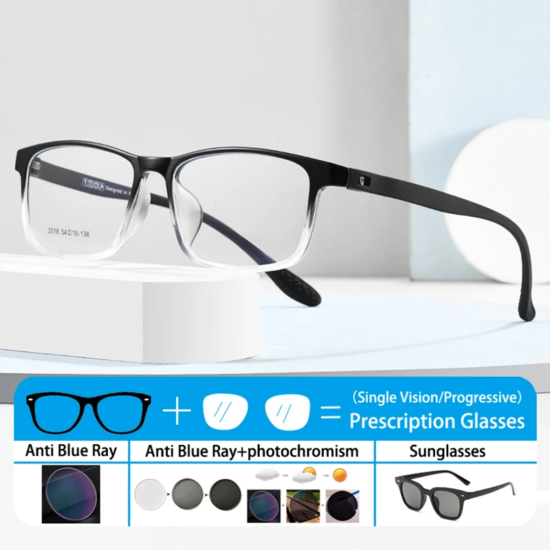 Retro Square TR90 Men Frame Photochromic Grey Anti Blue Light Multifunction Customized Degree Sunglasses Prescription Eyewear