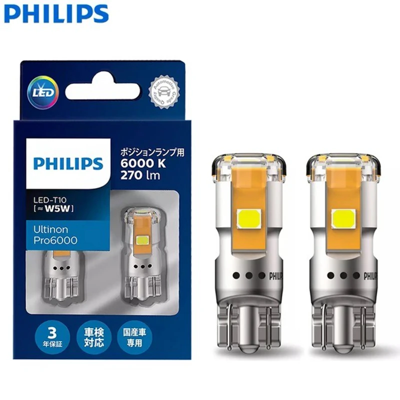 Philips Ultinon Pro6000 LED T10 W5W 6000K 270lm Ярко-белый светильник для салона автомобиля Поворотники Лампа номерного знака 11961U60CXX2