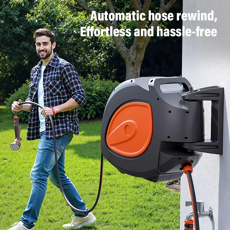 

Premium Orange Wall-Mounted Hose Reel - Durable, Easy to Use for Commercial and Home Use