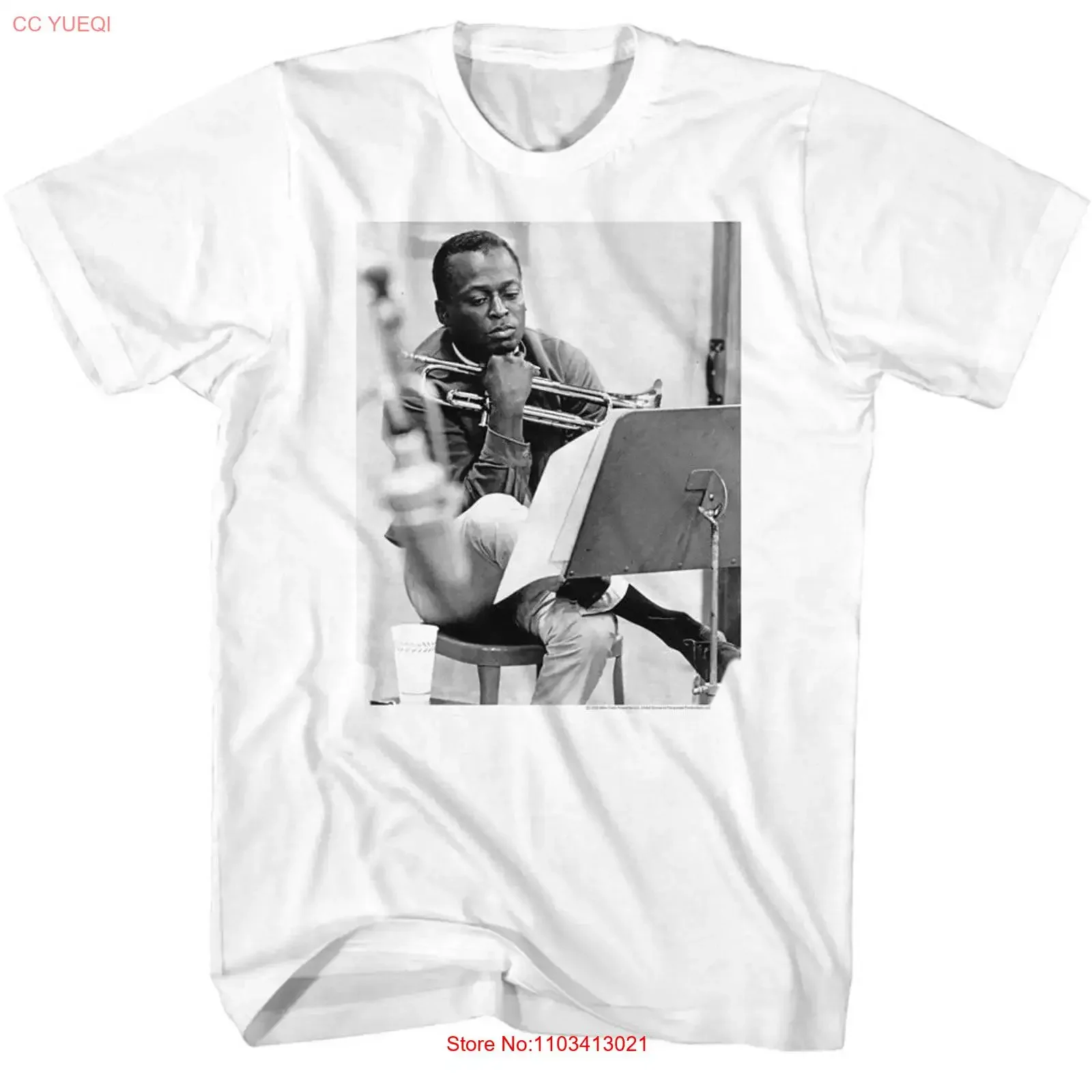 T-shirt blanc rétro Miles Davis Contemplative, délavé, pour un usage quotidien, mode décontractée, unisexe, respirant et confortable