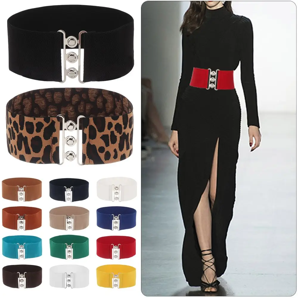 Fashion Stretch Cinch Wide Elastic Belt Metal Buckle Waistband Dress Cummerbands Waist Band for Women Ladies