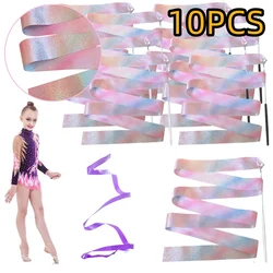 1-10pcs Flashing Star Gym Ribbons Dance Ribbon Rhythmic Art Gymnastics Ballet Streamer Twirling Rod Rainbow Stick Training 2M/4M