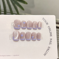10Pcs French Handmade Press on Nails Cat Eye Fake Nails Purple Wearable Stick-on Nails Full Cover False Nail Накладные Ногти 네일팁