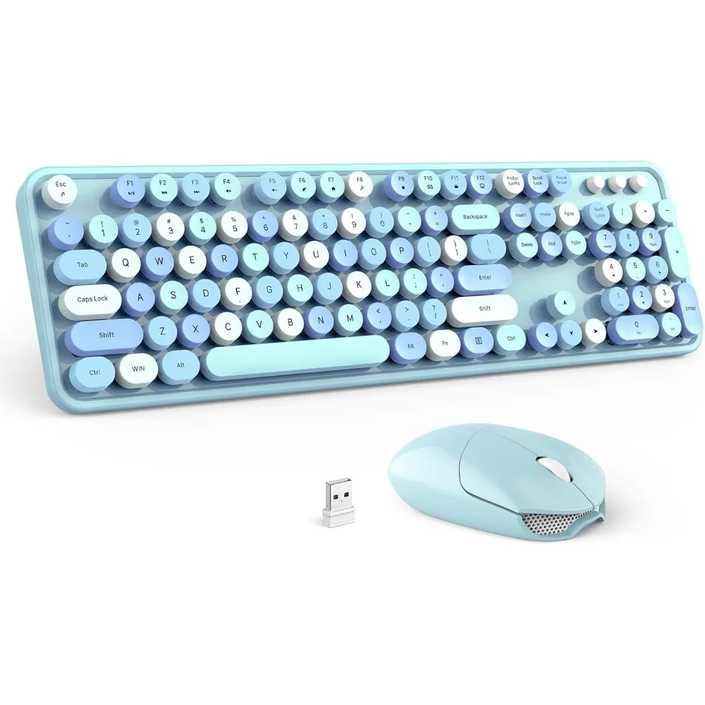 Full-Sized 104-Key Colorful Keyboard with 2.4 G Wireless Mouse Combo - USB Plug and Play for Windows Devices