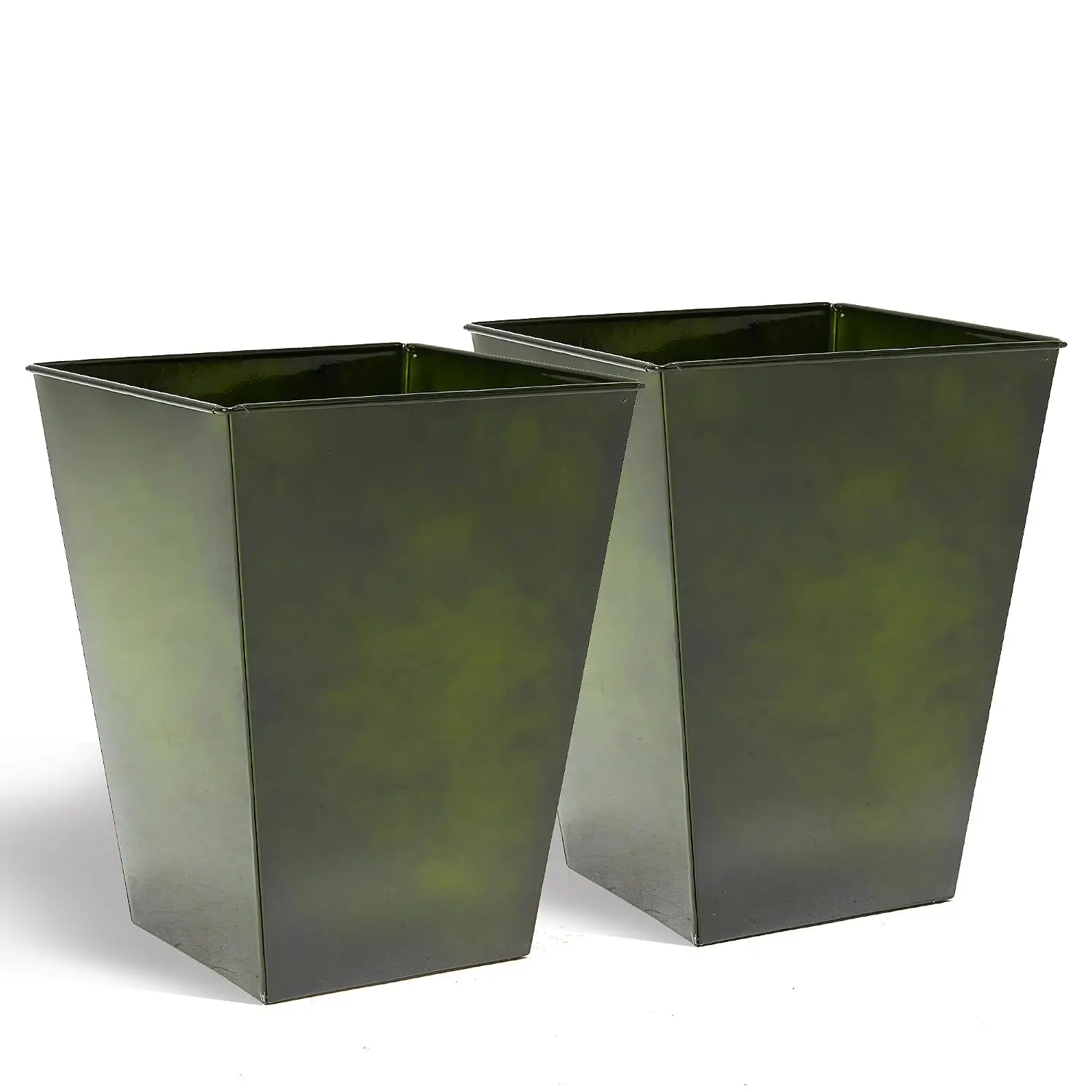 18''H. Bright Glazed Planter with Drainage Hole, Set of 2, Galvanized Steel Planter Pots for Indoor & Outdoor Use,, Customized