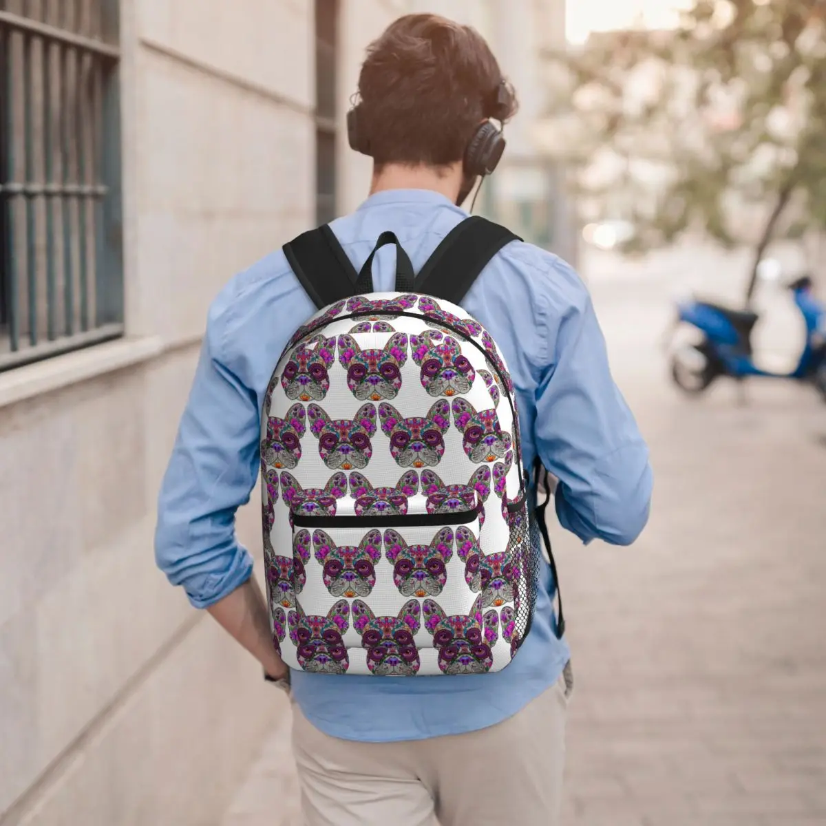 Mexican Day Of The Dead Dog Frenchie Student Backpack School Bag Hiking Travel Daypack for Men Women Bookbag Shoulder Bags