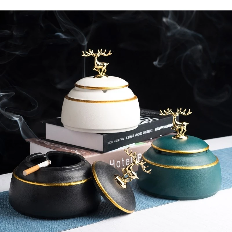 

Ashtrays Gift for Boyfriend Ashtray Desk Home Accessories Ash Tray with Lid Ceramic
