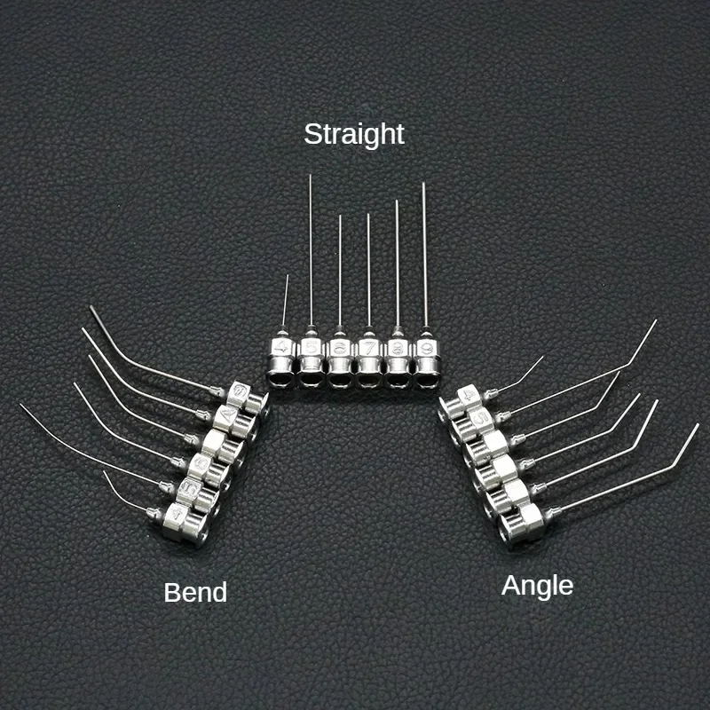 Ophthalmic Rinse Needle, Stainless Steel 4/4.5/5/6/7/8/9 Straight Bending Angle Flat Head Needle Oral Dental Cleaning Needle