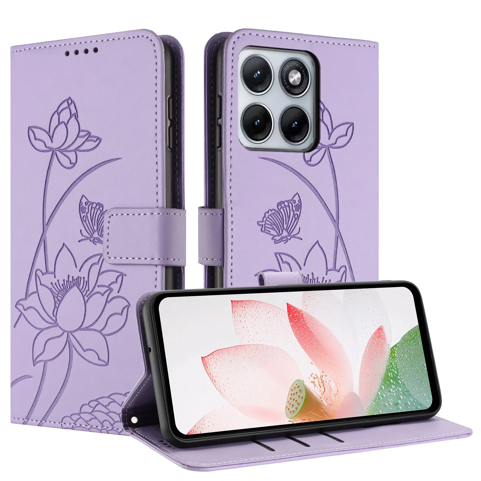 Funda tipo folio para Motorola MOTO G85 G84 G54 MOTO G05 G15 E15 S50 NEO G75 G35 con ranura para tarjetas, diseño de flor de loto y correa de mano tipo billetera.