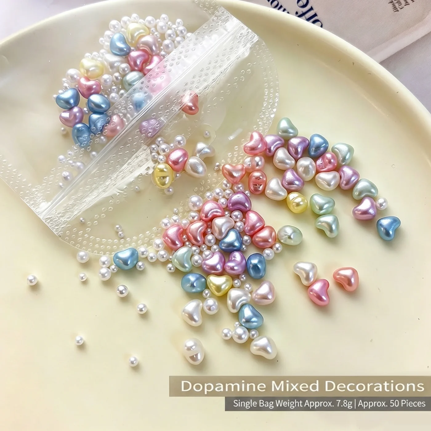 50pcs Mixed Macaron Heart & Star Nail Art Charms Shiny Round Pearls Nail Decorations Resin Craft Jewelry Making for DIY Manicure