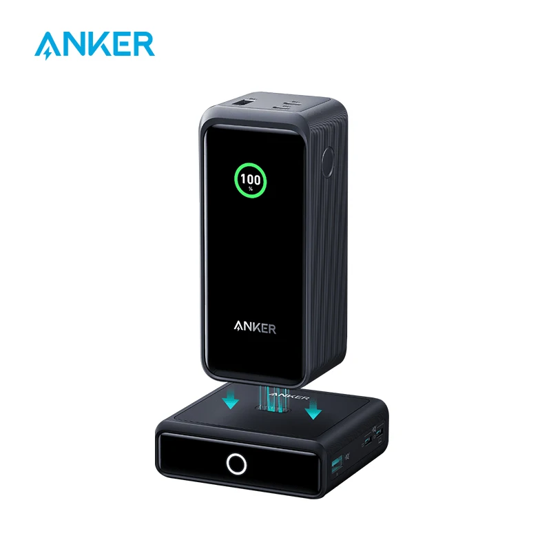 Anker 프라임 보조배터리 휴대용 충전기, 스마트 디지털 디스플레이, 3 포트, 100W 충전 베이스, 200W, 20,000mAh 