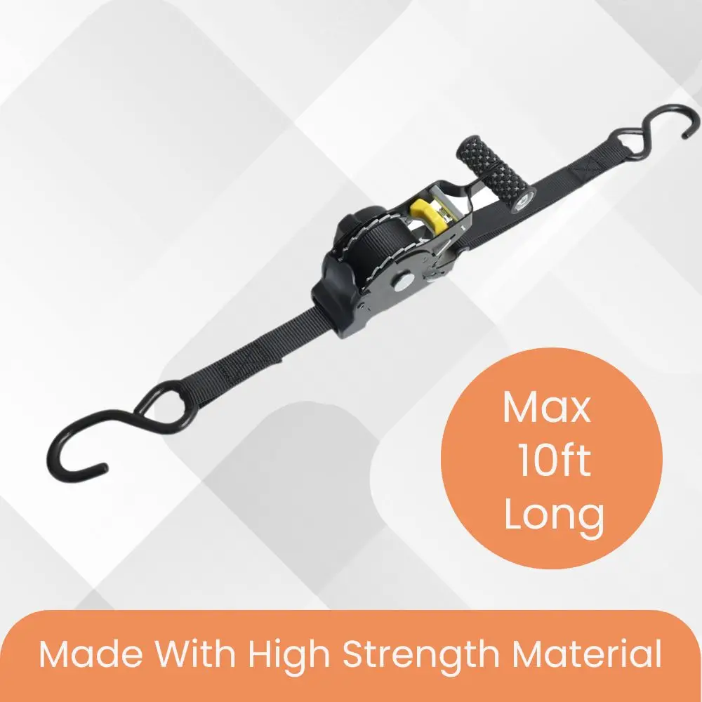 

Автоматический выдвижной ремень с храповым механизмом, 1 шт., сверхмощный, емкостью 1 дюйм x 10 футов, 1500 фунтов, с покрытием крючками для грузовика, прицепа, мотоцикла