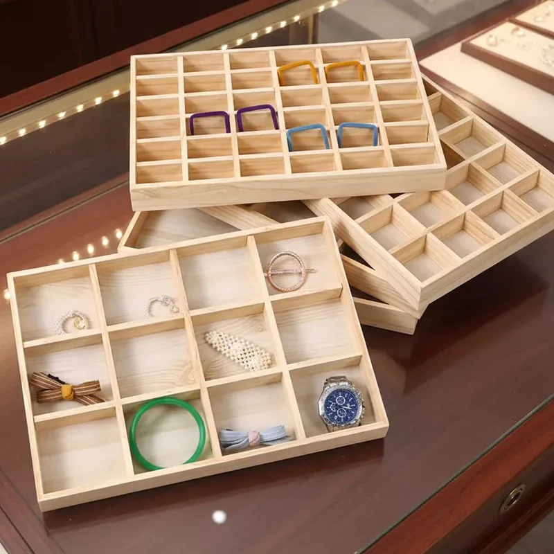 2026 Solid Wood Jewelry Grid Storage Tray Jewelry Loose Bead Bracelet Bracelet Jewelry Display Display Tray