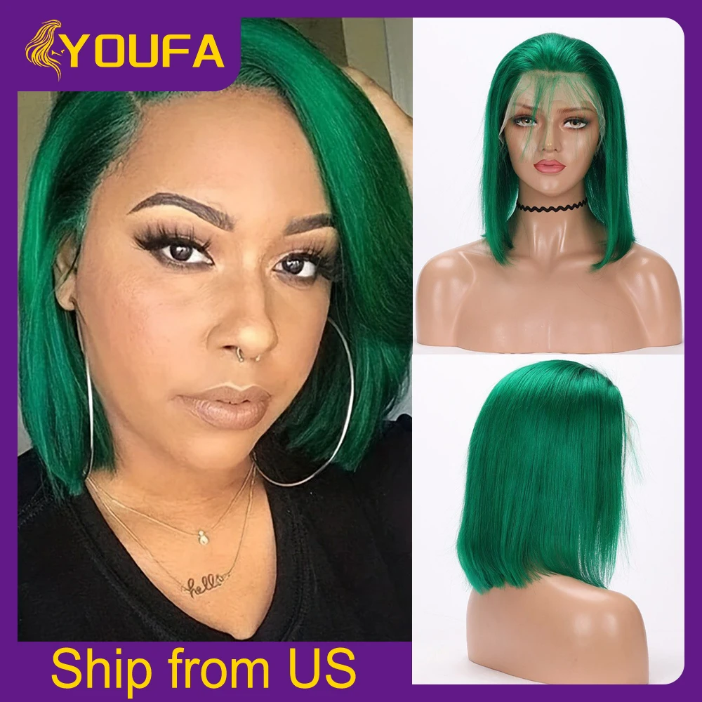 

Turquoise Short Human Hair Wigs For Black Women 13x4 Transparent Swiss Lace Frontal Wig Deep Green Short Bob Lace Front Wigs