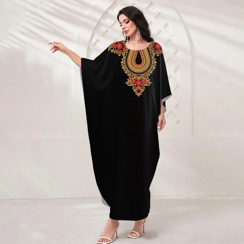 Muslim Women Abaya Batwing Sleeve Abayas Islamic Dresses Dubai Abaya Turkey 2024 Africa Arabia Moroccan O-Neck Robe Vestidos