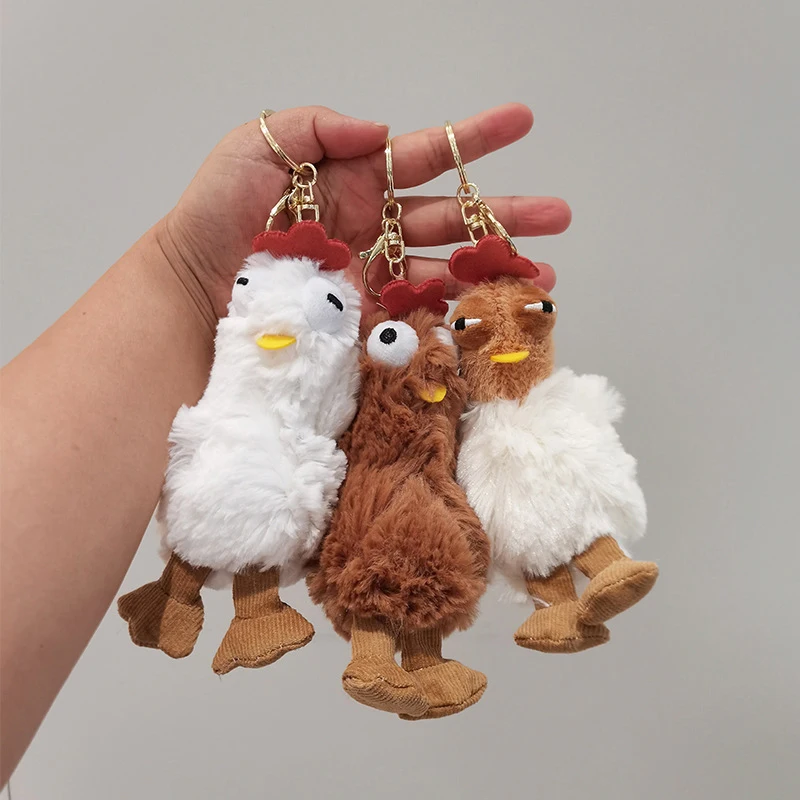 Funny Egglaying Chicken Plush Keychain Squeezing Pendant Fluffty Stuffed Doll Stress Relief Toy Car Key Bag Hanging Decoration