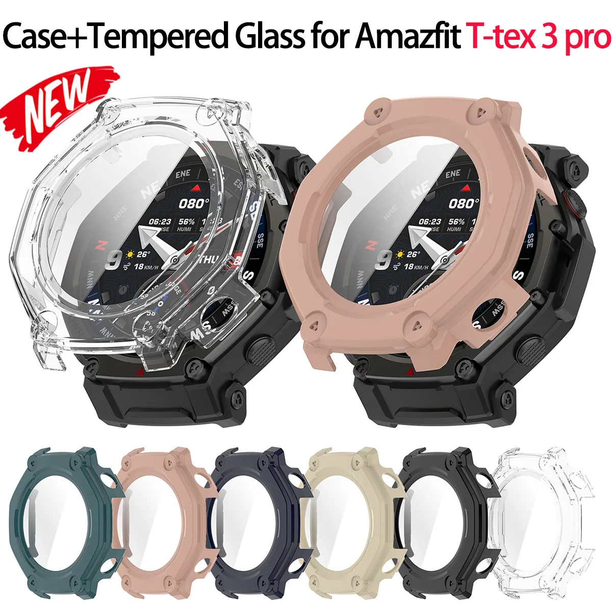 PC-Gehäuse + gehärtetes Glas für Amazfit T-rex3 Pro SmartWatch Strap Cover Stoßstange für Huami Trex3Pro 48 mm Displayschutzfolie