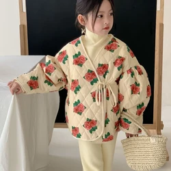 Girls Coat Jacket Winter Cotton Windbreak 2023 Flowers Warm Thicken Teenagers Overcoat Plus Size Children's Clothing