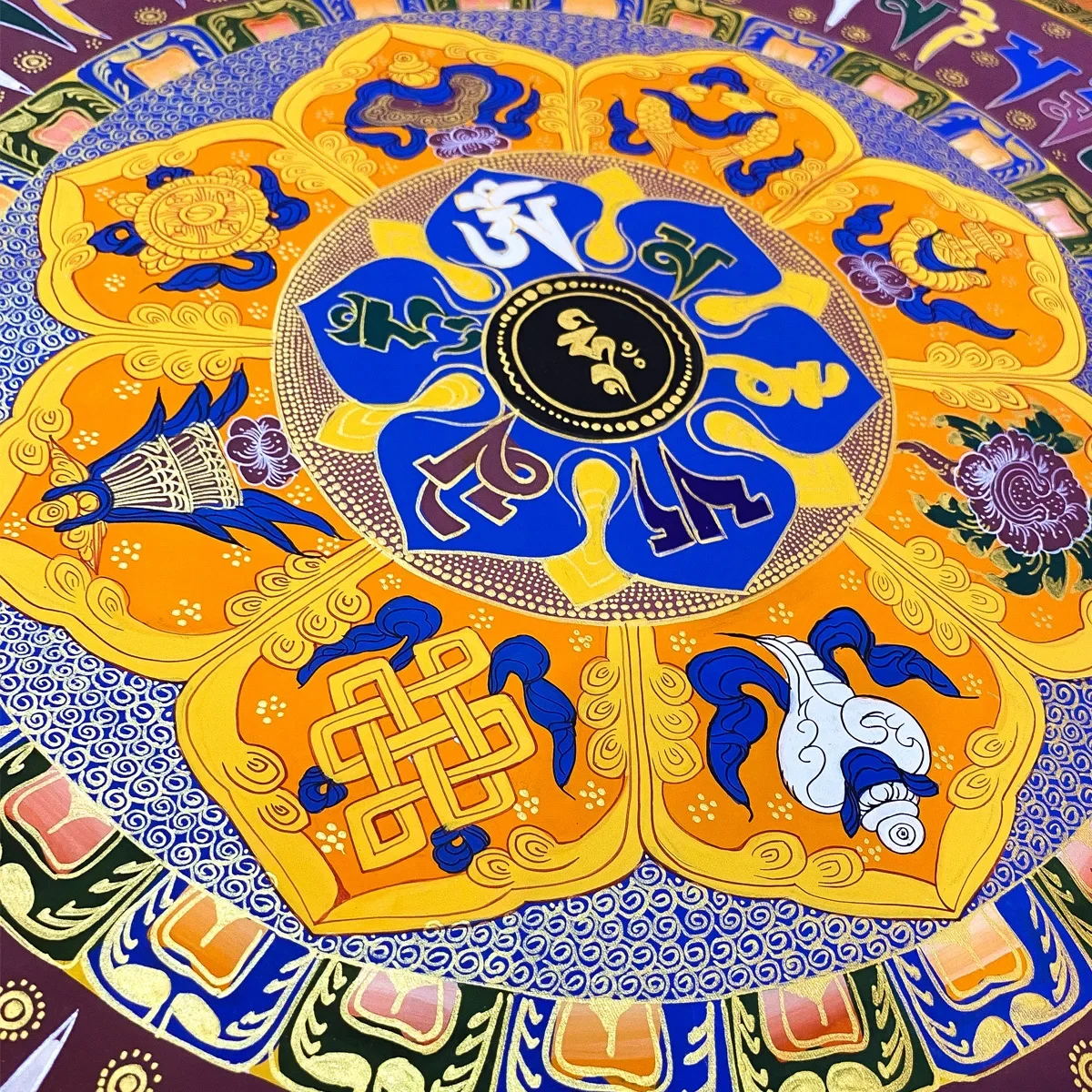 Thangka pintado a mano, ocho tesoros auspiciosos, mantra de seis caracteres, pintura decorativa, pintura de salón