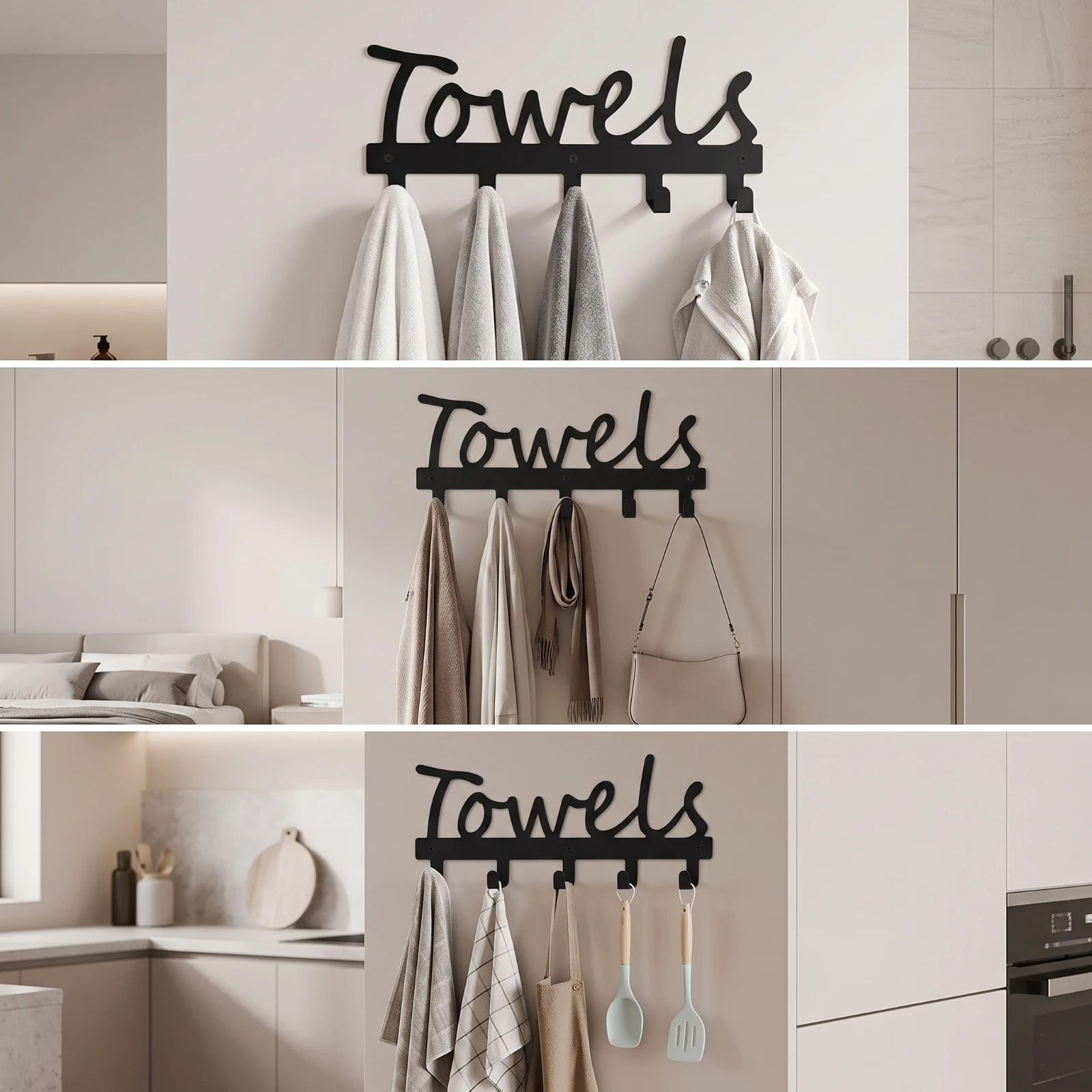 Towel Holder with Sign Rustproof Towel Rack with Hooks Wall Hook Rack Space-Saving Waterproof for Bathroom, Laundry Room