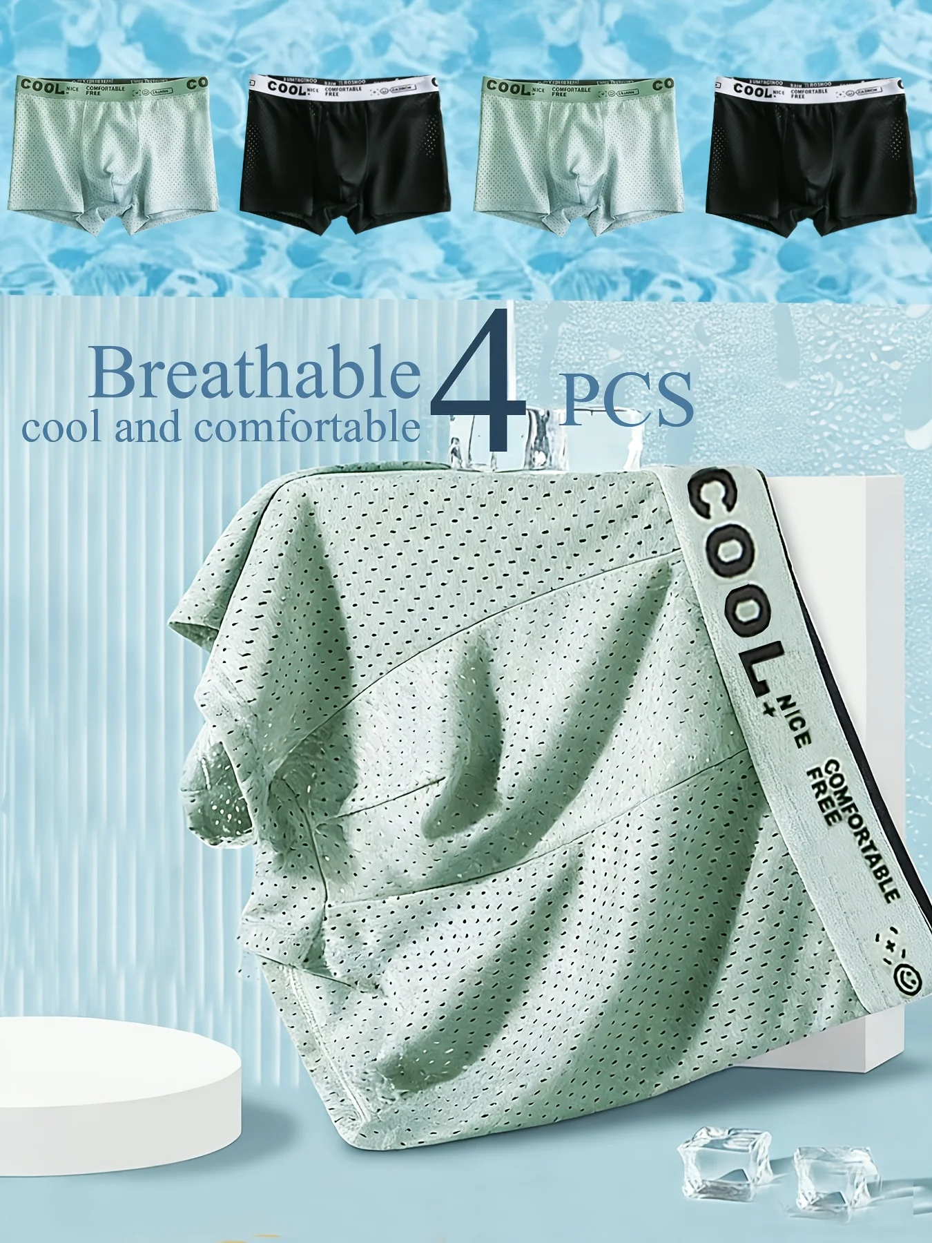 

4 PCS Men's Four-Piece Pants - Fully Mesh for Excellent Airflow and Coolness, Fashionable Trendy Belt, Men's Underwear