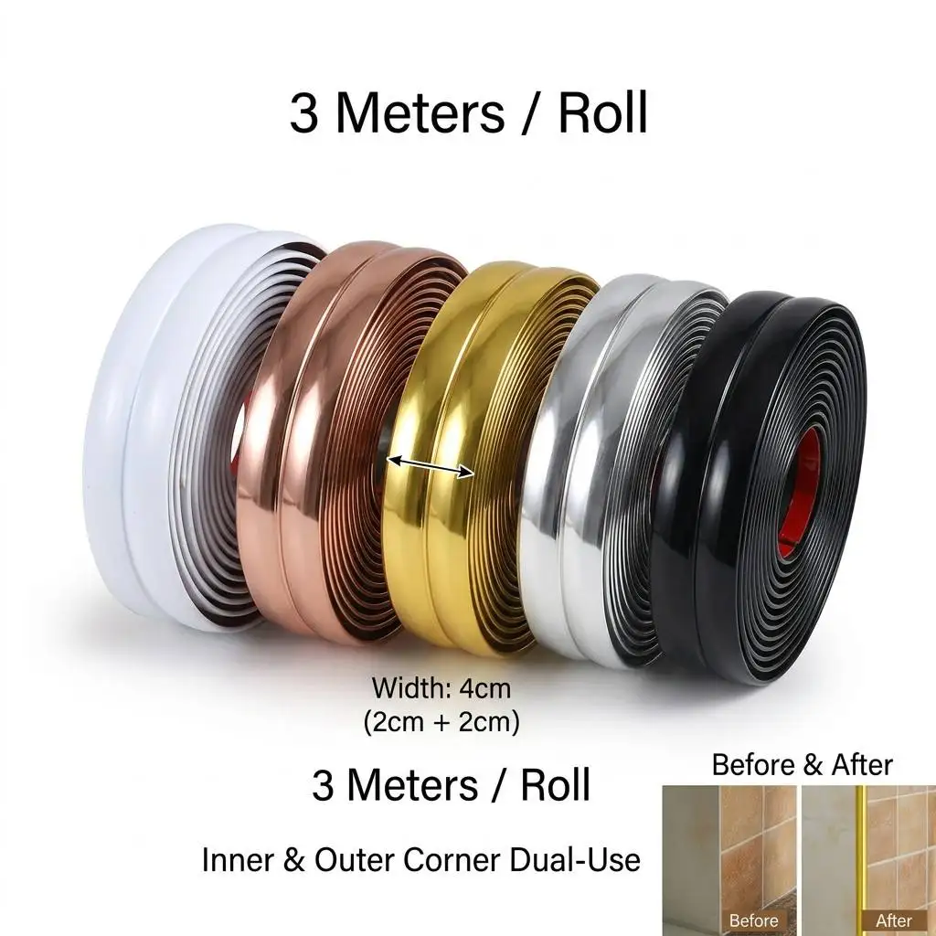 1roll 4cmx3meters Self-Adhesive Wall Corner Decor Strip Anti-collision Wall Sticker Internal External Corner Decor Strip