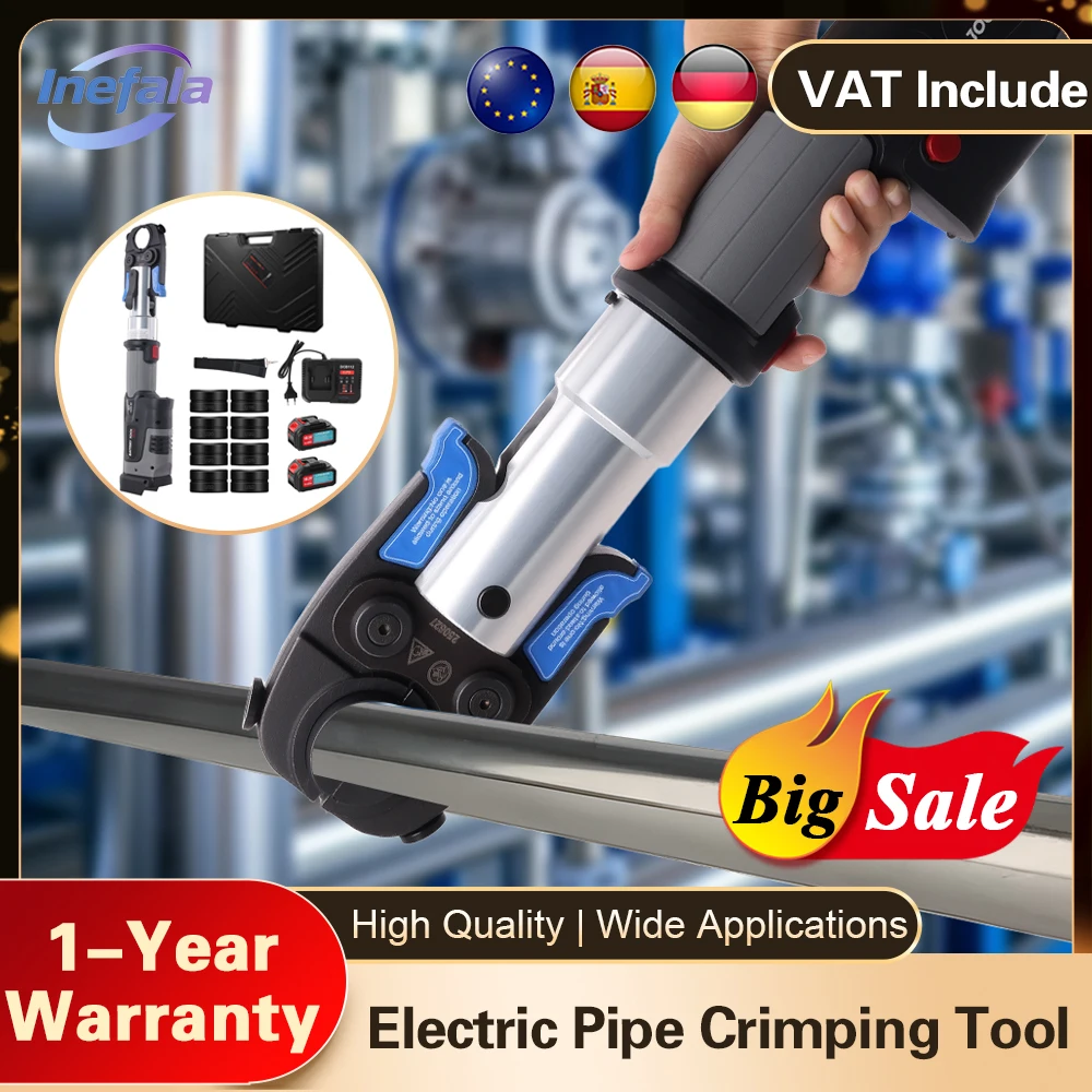 Inefala Kit d'outils de sertissage de tuyaux électriques outil de pressage pour tuyaux U16/20/25/32mm avec 4 mâchoires de presse Pro, 2 batteries 5Ah, chargeur