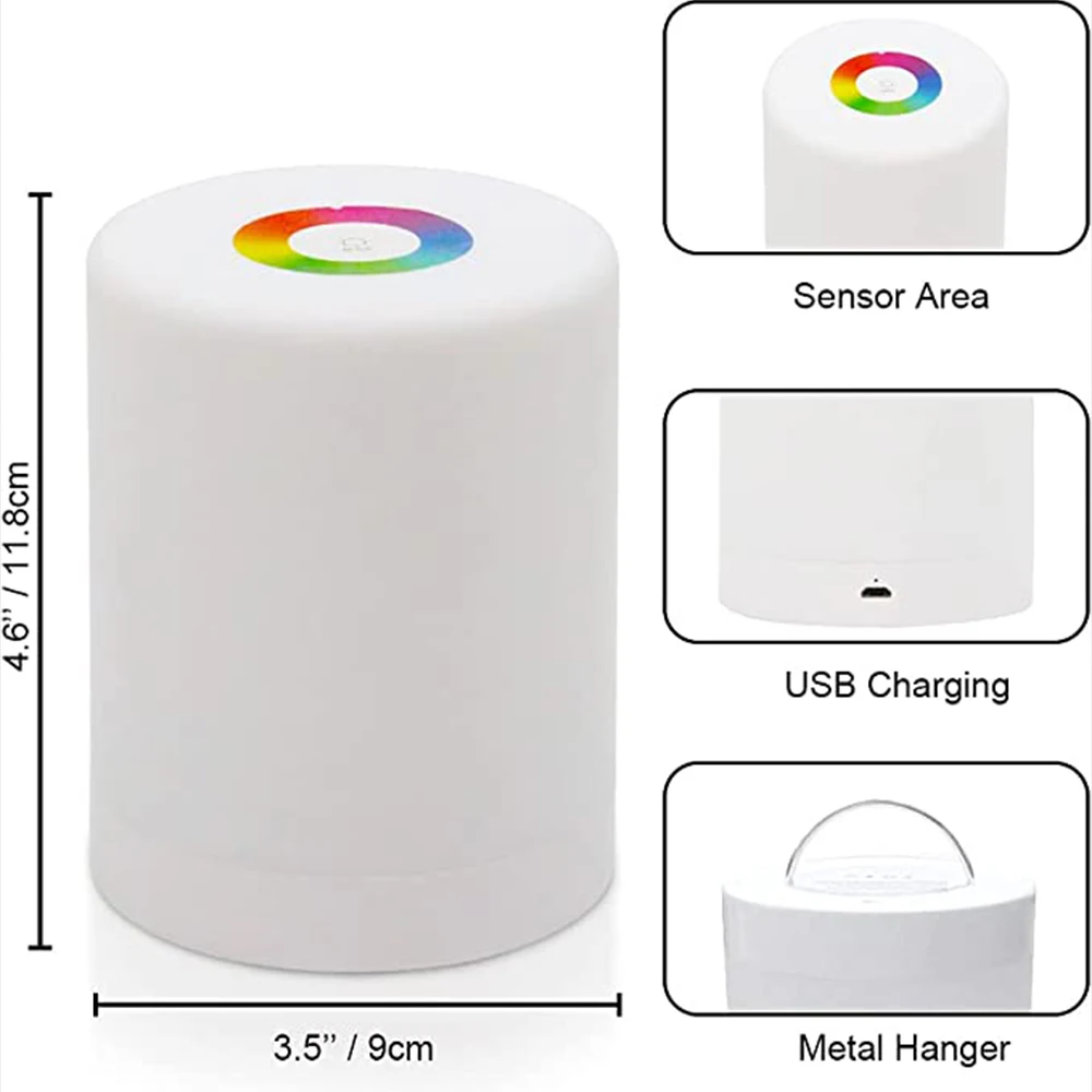 Touching Control Bedside Night Light USB Rechargeable Dimmable Table Lamp Color Change Night Light for Living Room Bedroom