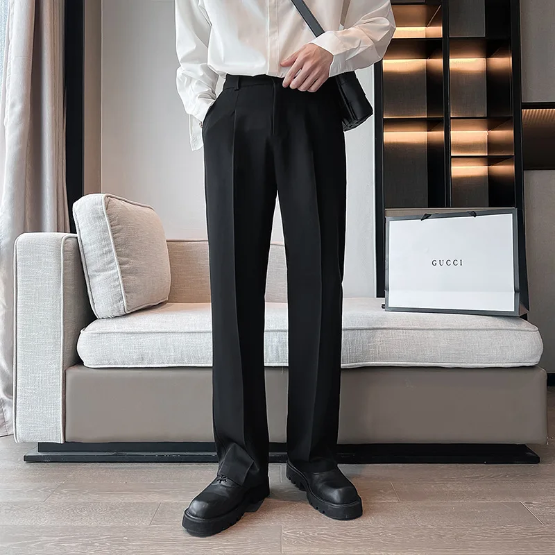 European and American Summer Drape Anti-wrinkle Suit Trousers Men's Tide Plus Size Loose Wide-leg Mop Solid Color Trousers.