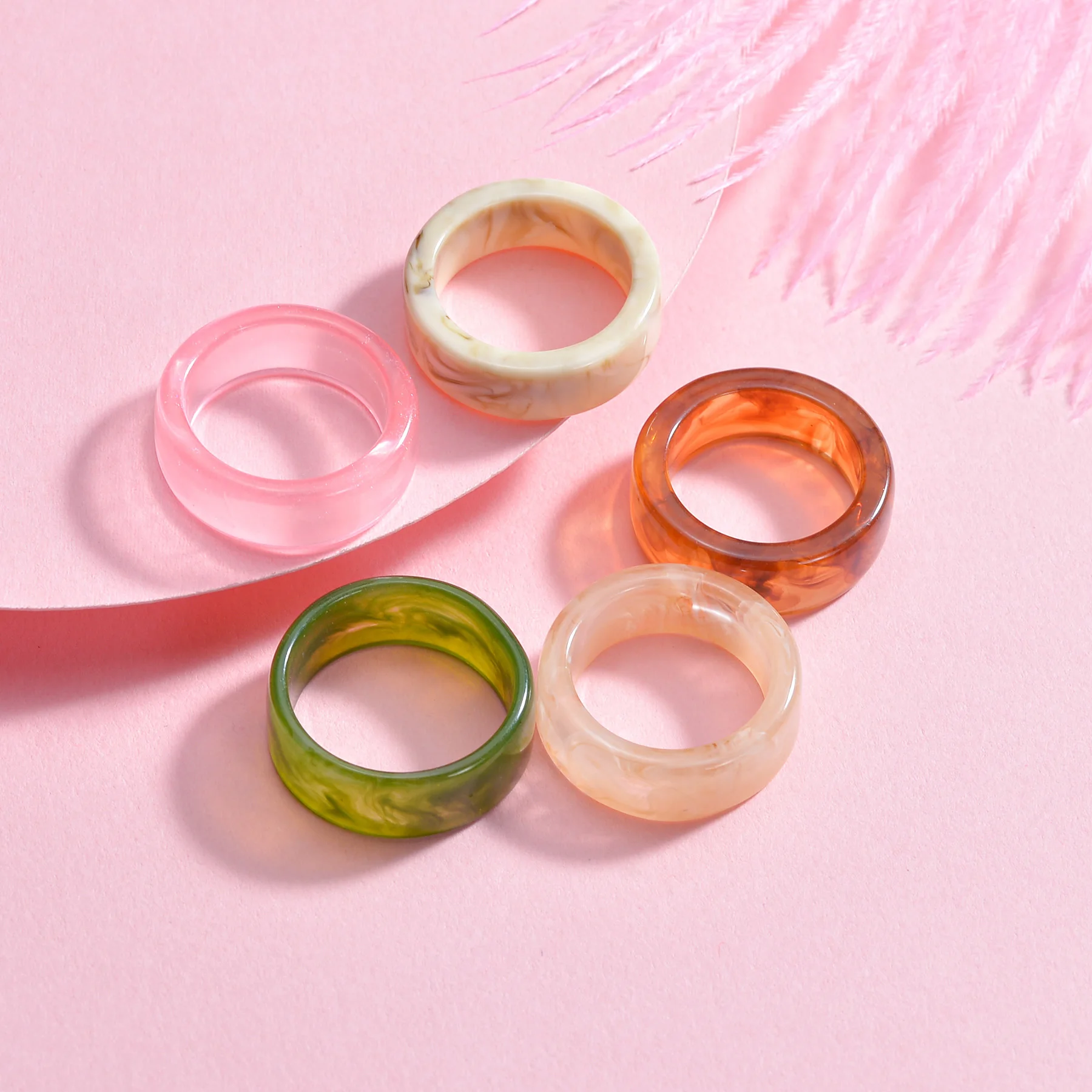 Fashion Colorful Transparent Acrylic Ring Round Marble Pattern Resin Design Personality Quality Jewelry For Unisex Accessariess