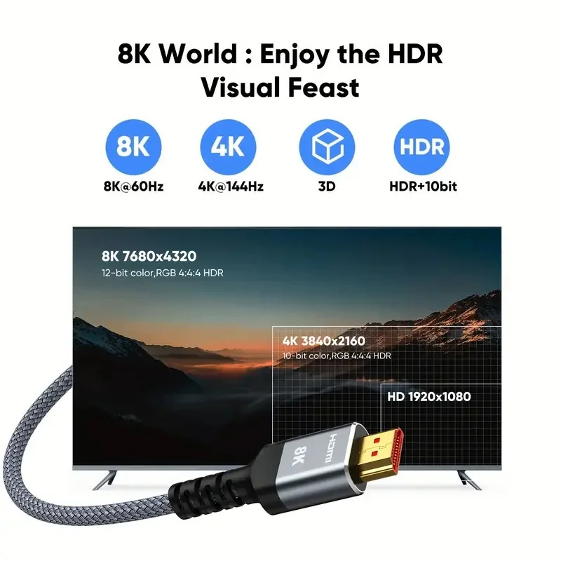 MIZIQIER HDMI 2.1 Cable HDMI Cord 8K 60Hz 4K 120Hz 48Gbps EARC ARC HDCP Ultra High Speed HDR for HD TV Laptop Projector PS4 PS5