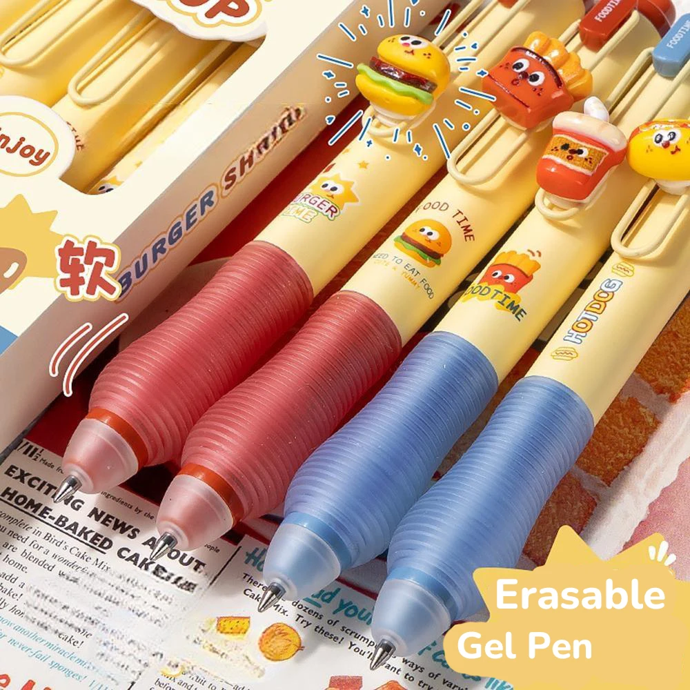 4Pcs/Box Burger Shop Press Gel Pen 0.5mm Erasable Ballpoint Pens Writing Pens Stationery School Office Supplies