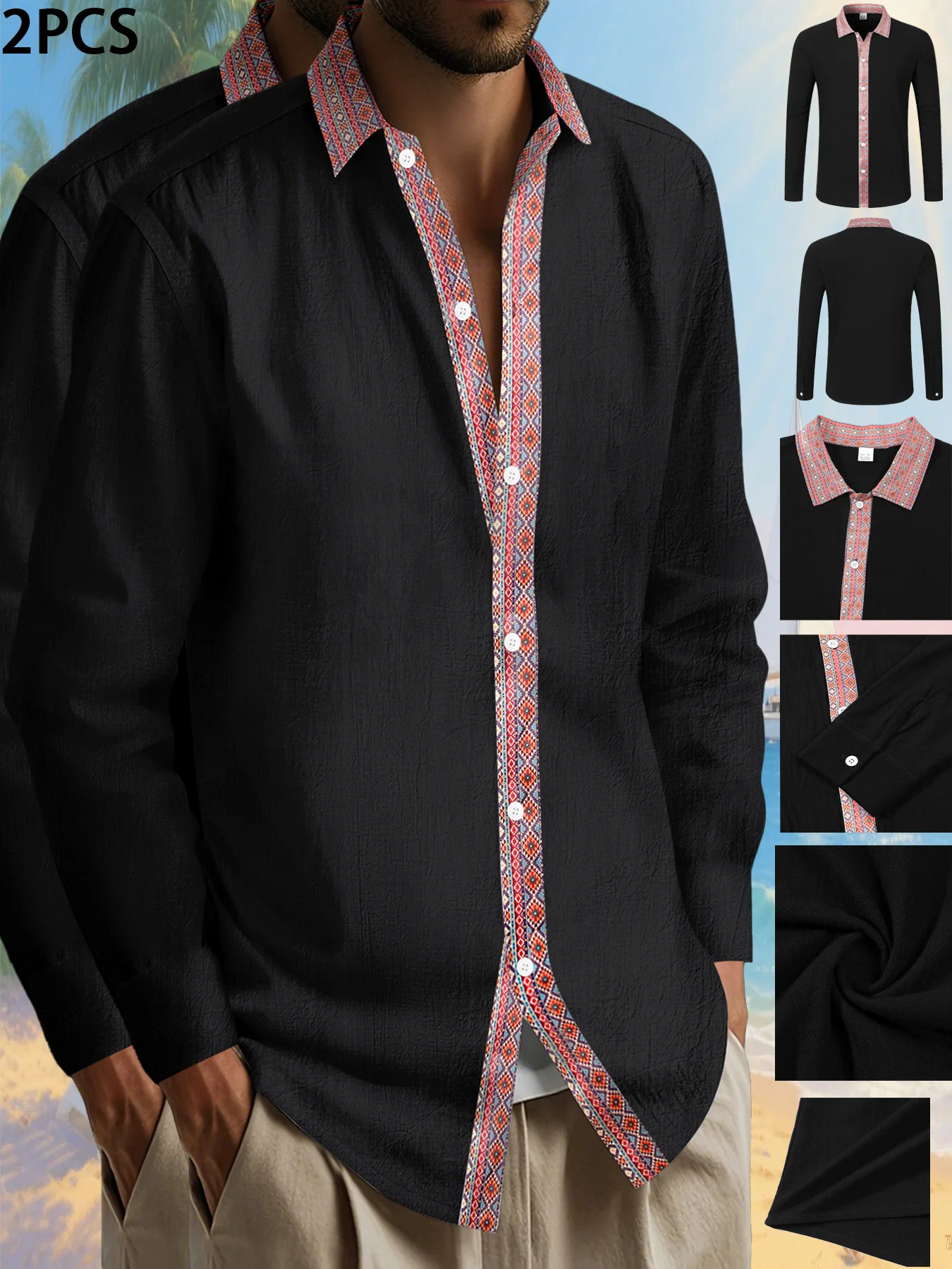 

Autumn new stand up collar retro twist button splicing long sleeved shirt paired with ethnic style exquisite jacquard shirt