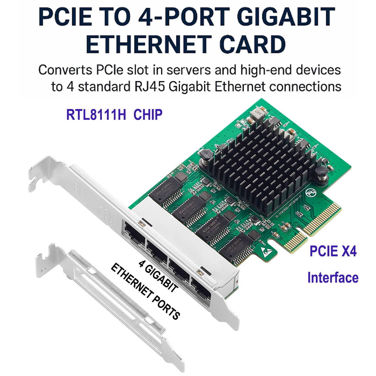 PCIe x4 to 4-Port Gigabit Network Card RTL8111H Perfect for Lenovo M720Q/M920X Ideal for Server Connection