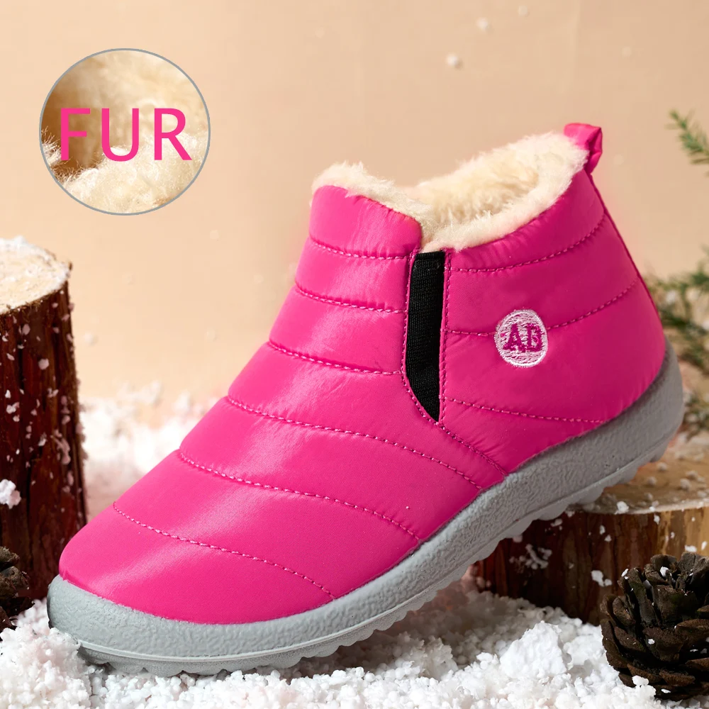 

Children's Snow Boots Waterproof Winter Children Sneakers Sntislip Ankel Boots Casual Warm Fur Children Shoes Slip On Shoes