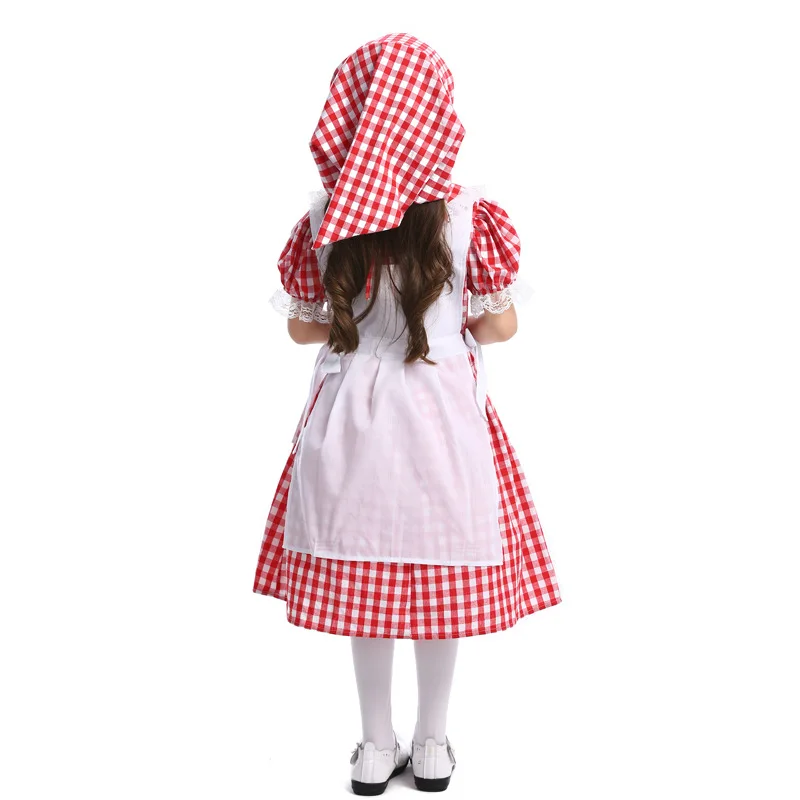 Oktoberfest Maid Waitress Costume for Children, Farmer Woman, Countrywoman, Cosplay, Carnaval, Purim, Masquerade Party Dress, Meninas, Crianças