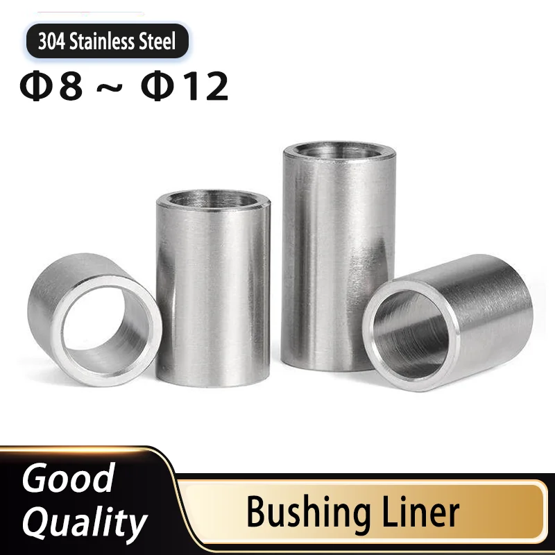304 Stainless Steel Bushing Non-Threaded Cylindrical 5Pcs Sleeve Round Hollow Spacer Tube for Shaft Support Bolts OD 8 9 10 12