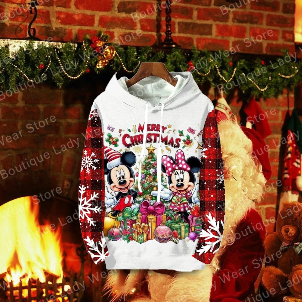 

Christmas Mickey Minnie Women's Cartoon Hoodie With Loose Oversize Fall/Winter Top For Women Couples Kawaii Hoodie Clothing
