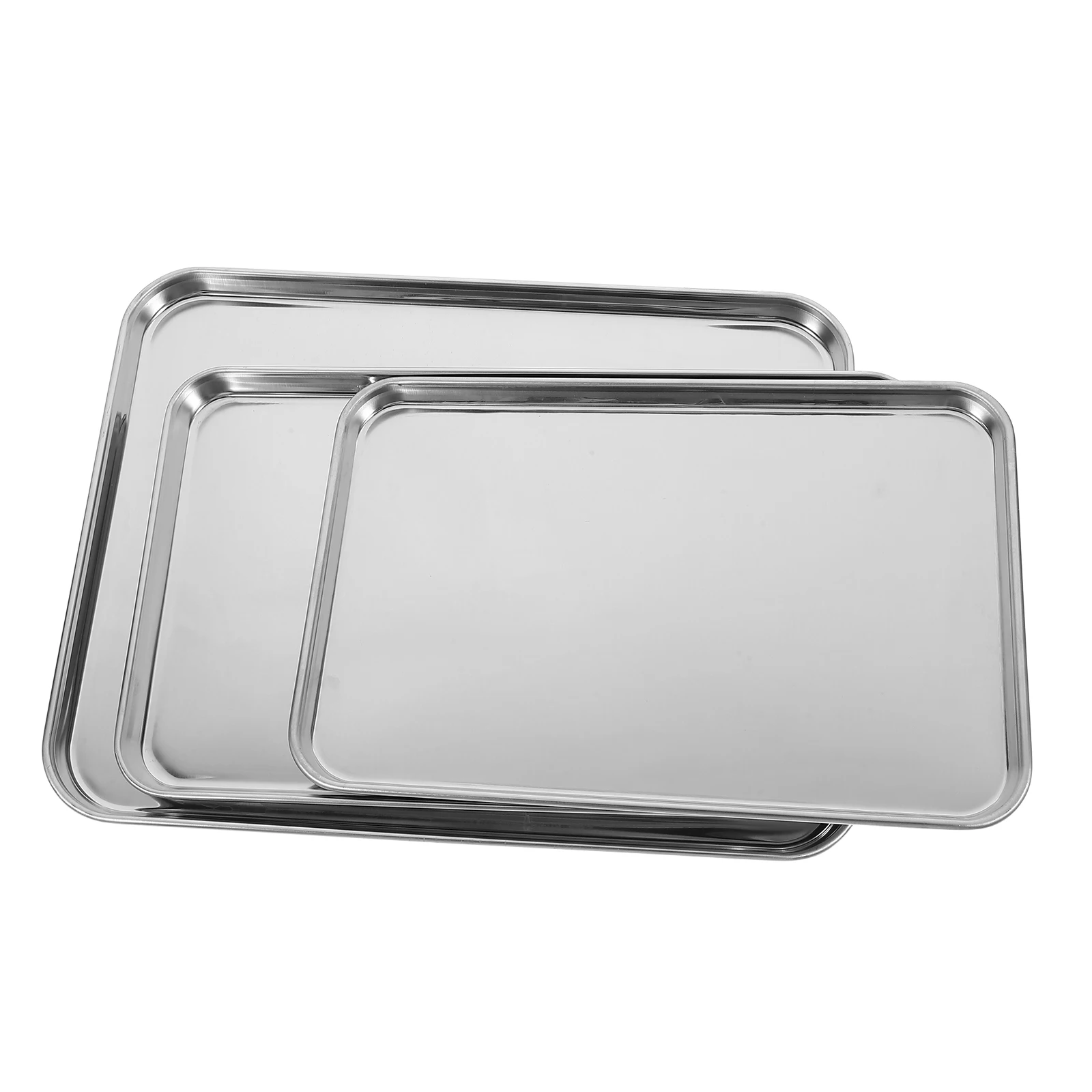 

3pcs Stainless Steel Baking Sheets Rectangular Cookie Sheet Nonstick Roasting Pan Half Size Cake Pans Oven Trays Metal Serving