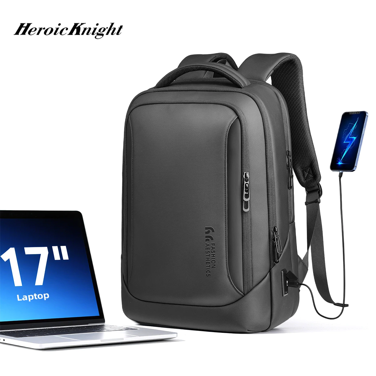 Heroic Knight Classic Business Backpack Waterproof 17 Inch Computer Backpack Minimalist Men Daily Commute Schoolbags With USB